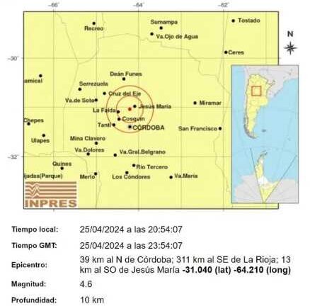 Fuerte sismo sacudió a Córdoba