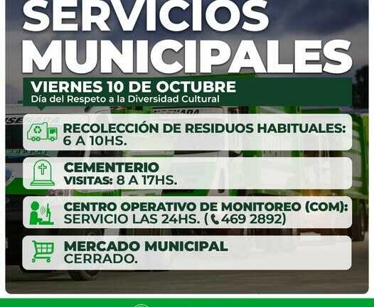 Servicios municipales durante el viernes 10 de octubre