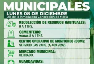 Servicios municipales el lunes 8 de diciembre
