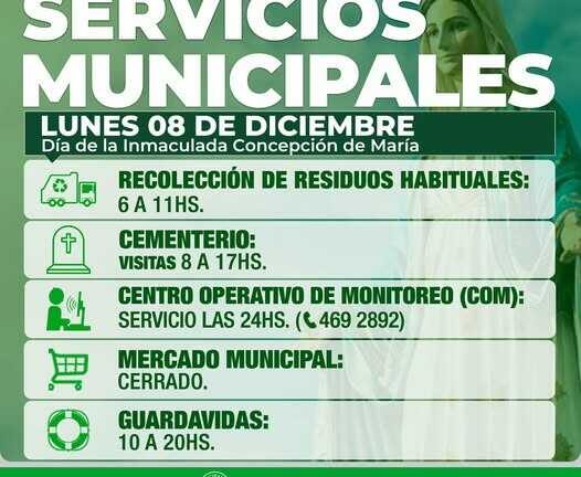 Servicios municipales el lunes 8 de diciembre