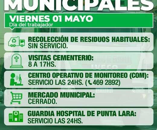 Servicios municipales durante el viernes 1° de mayo